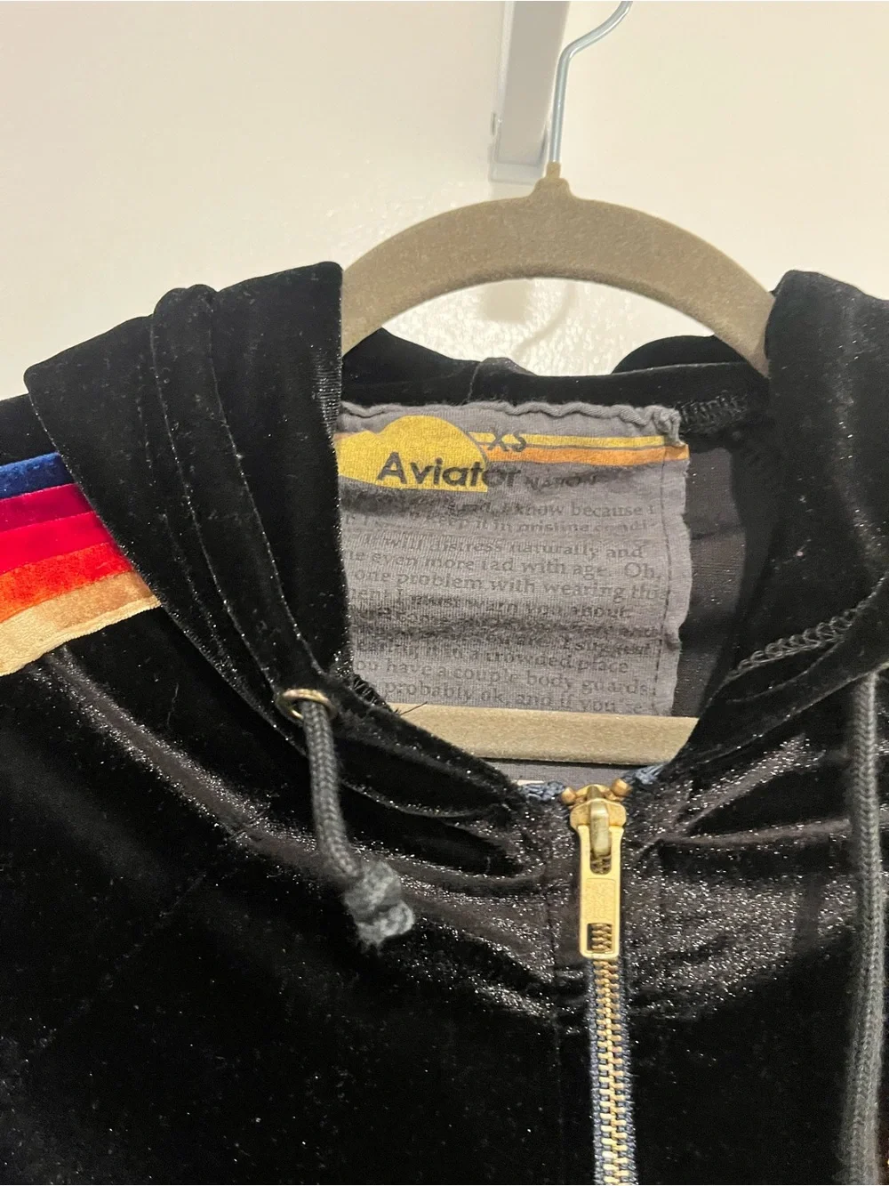 Aviator nation velour black hoodie with stripes